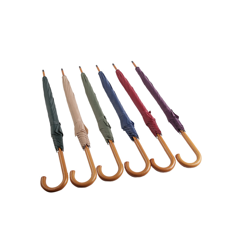 Ô dù thẳng Pongee cán gỗ màu tím-0E6B0064