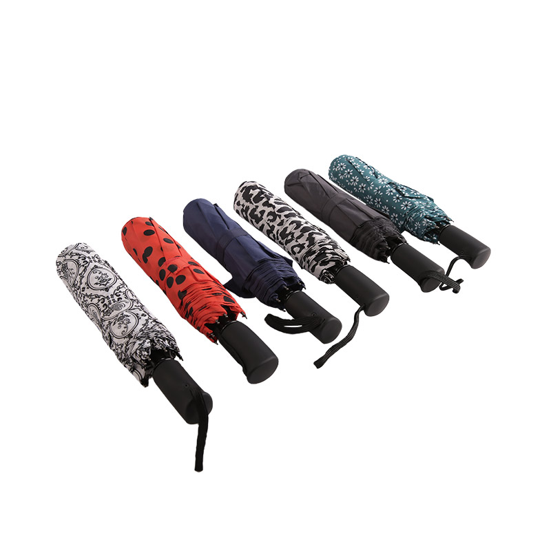 Ô dù gấp 3 Pongee họa tiết hoa xanh tươi mát-0E6B0512