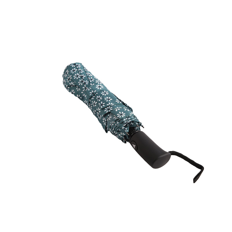 Ô dù gấp 3 Pongee họa tiết hoa xanh tươi mát-0E6B0512