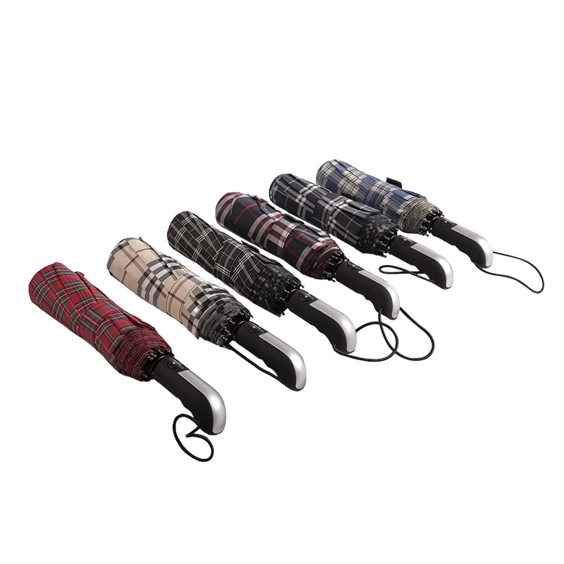 Dù gấp 3 ô Pongee sọc kẻ sọc đậm-0E6B0533